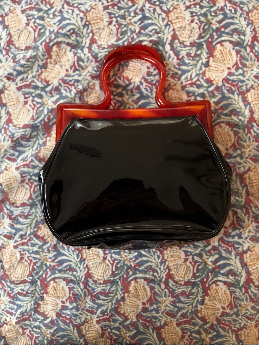 Vintage 1950s Patent Leather Handbag W/ Lucite Handle
